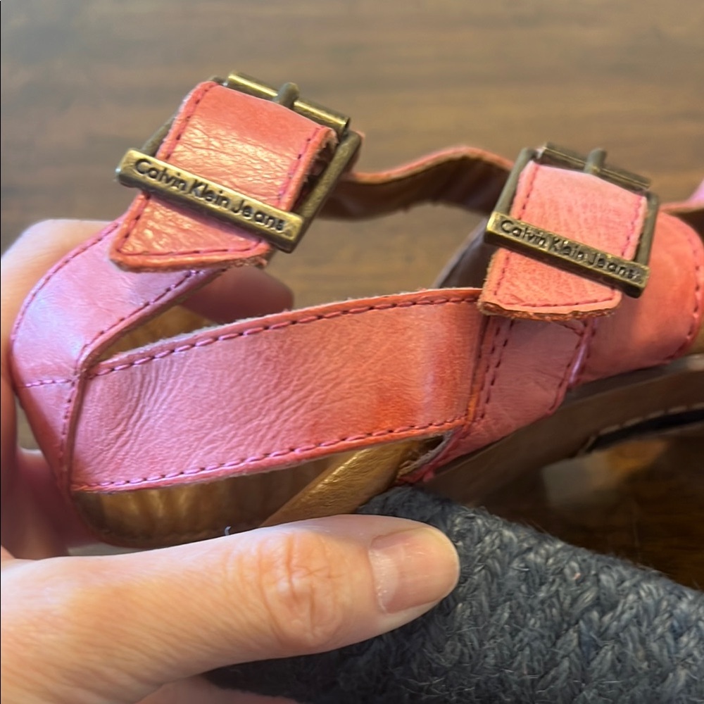 Calvin Klein Jeans Isabelle Pink and Brown Gladiator Heels - Picture 10 of 14